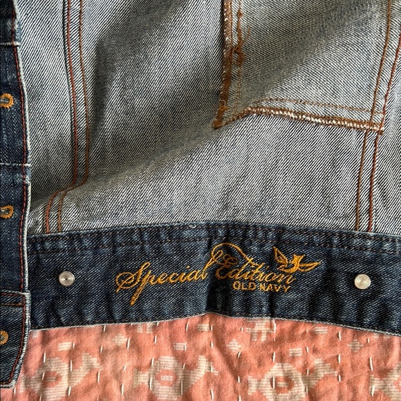 Y2K Special Edition Old Navy Women's Blue Denim Jacket cropped leather cuff med - Picture 9 of 14